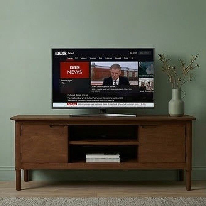 Norway Solid Wood TV Stand - Mid-Century Modern Dark Walnut