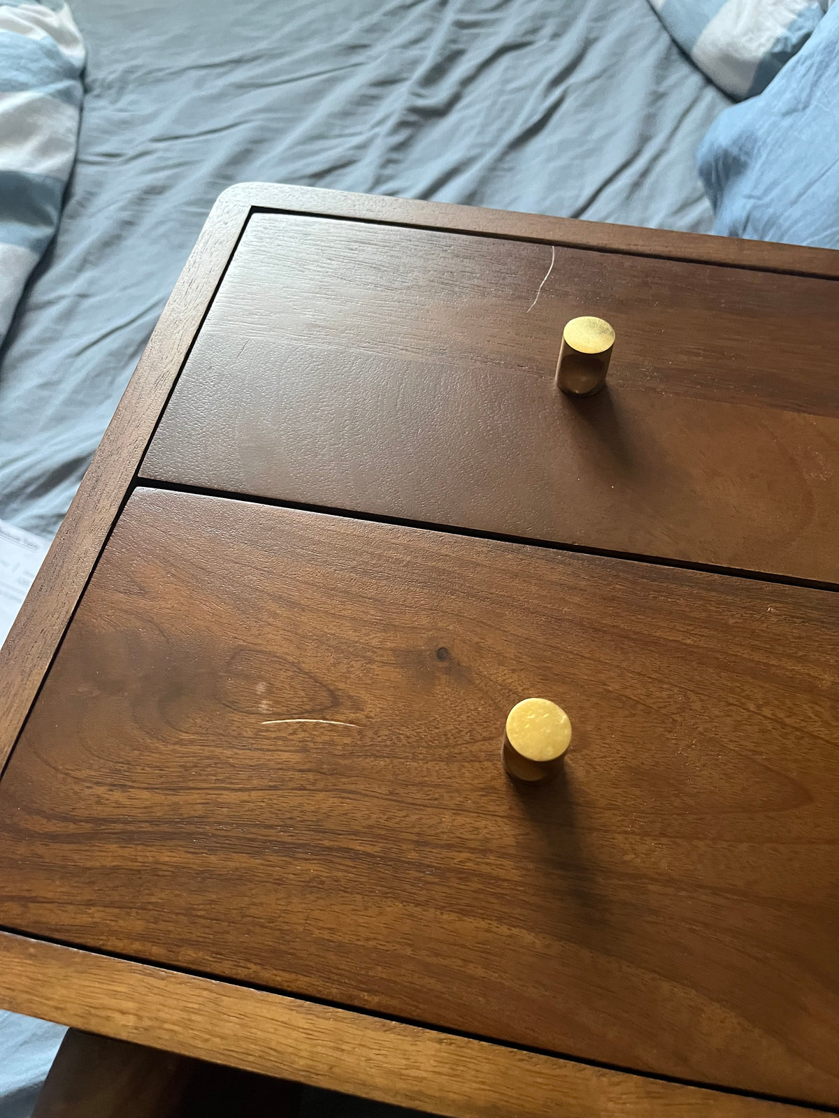 Scandinavian Walnut Logan Narrow Bedside Table (Damaged)