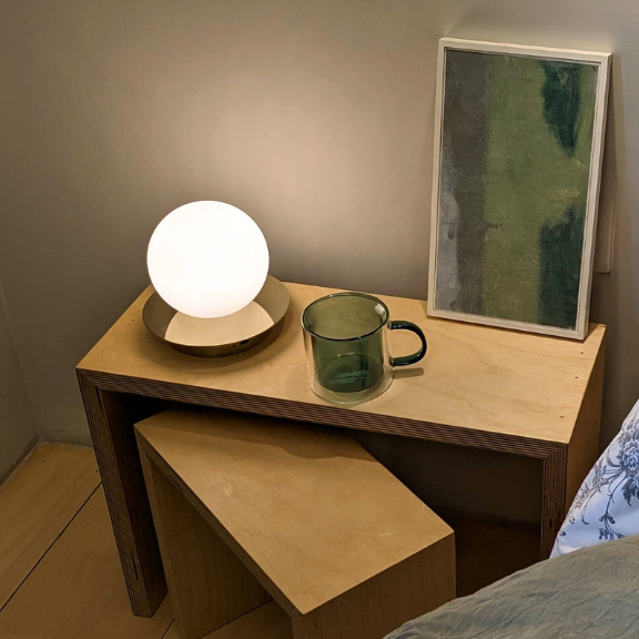 Opal Disc Rechargeable Table Lamp in Polished Brass