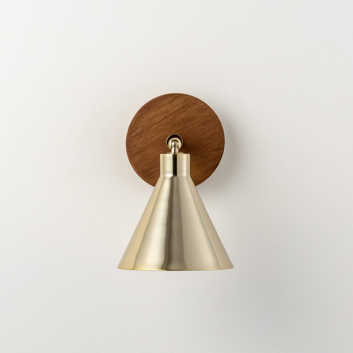 Polished Brass & Walnut Cone Wall Light