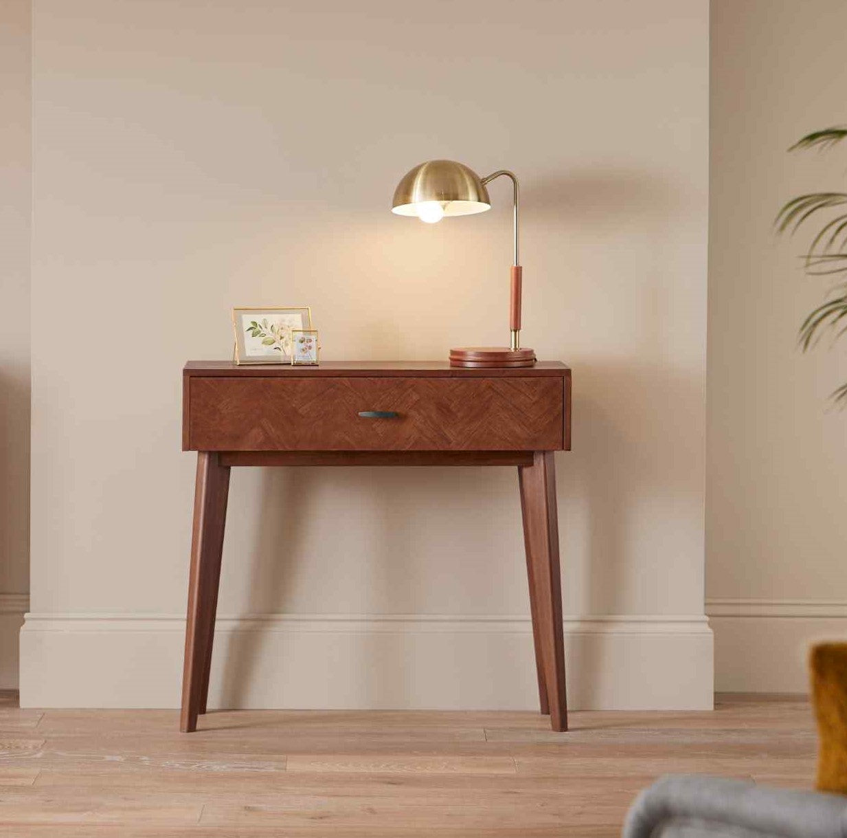 dressing table mid century modern Narrow Wooden Mid Century Console Table with Drawers