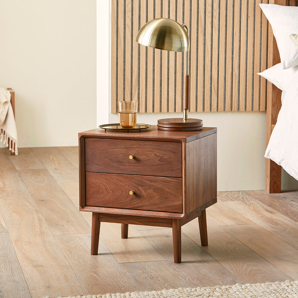 Wooden Walnut Bedside Table with Drawers Fishe and Lilly