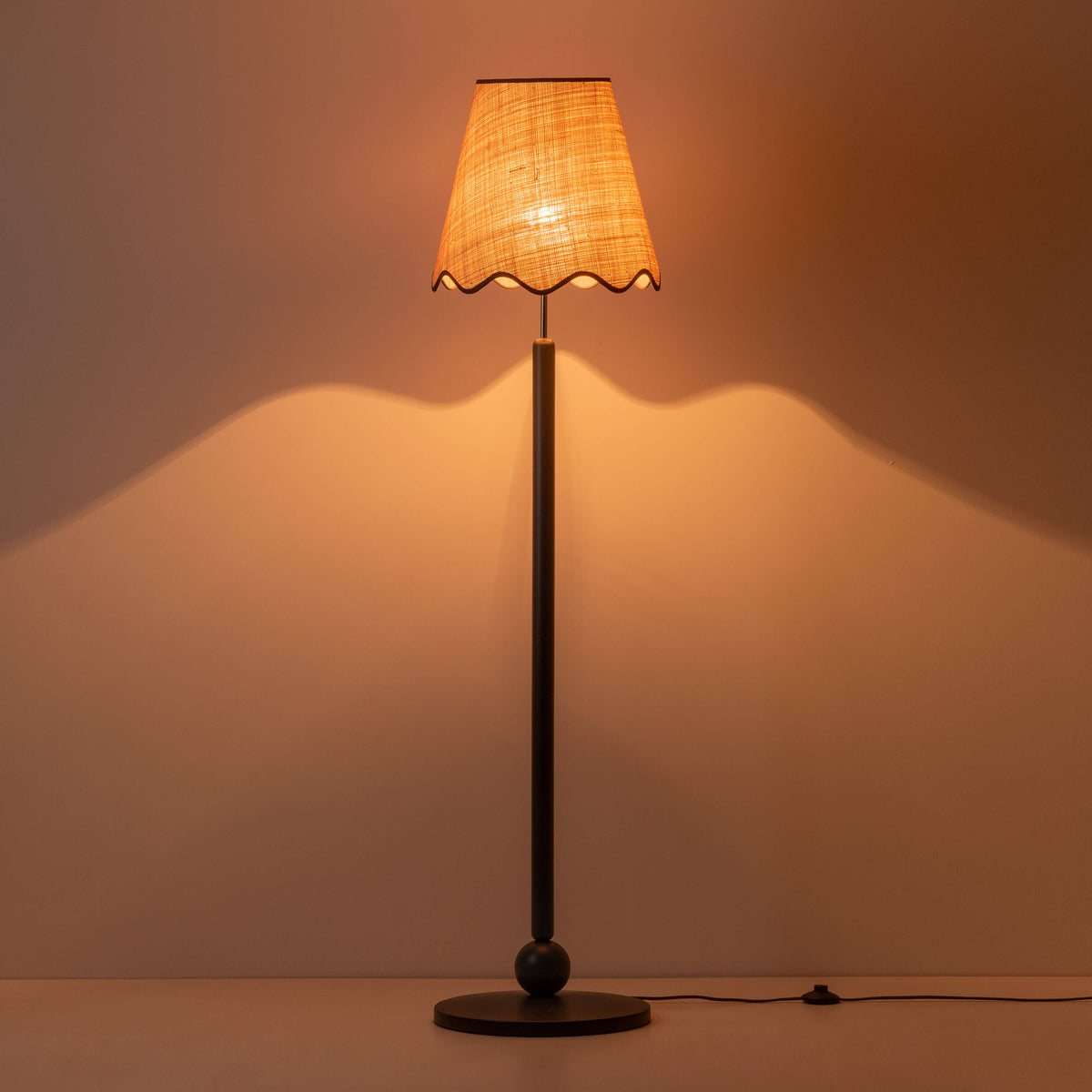 Textured Burnt Orange & Black Scalloped Floor Lamp