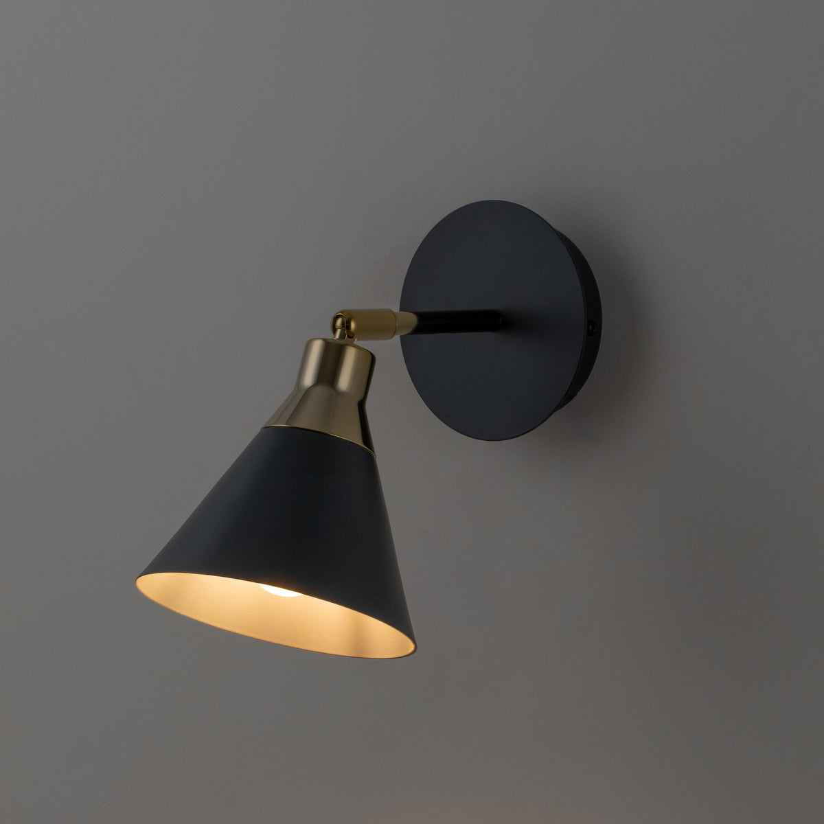 Charcoal Grey Adjustable Cone Wall Light with Brass Accents