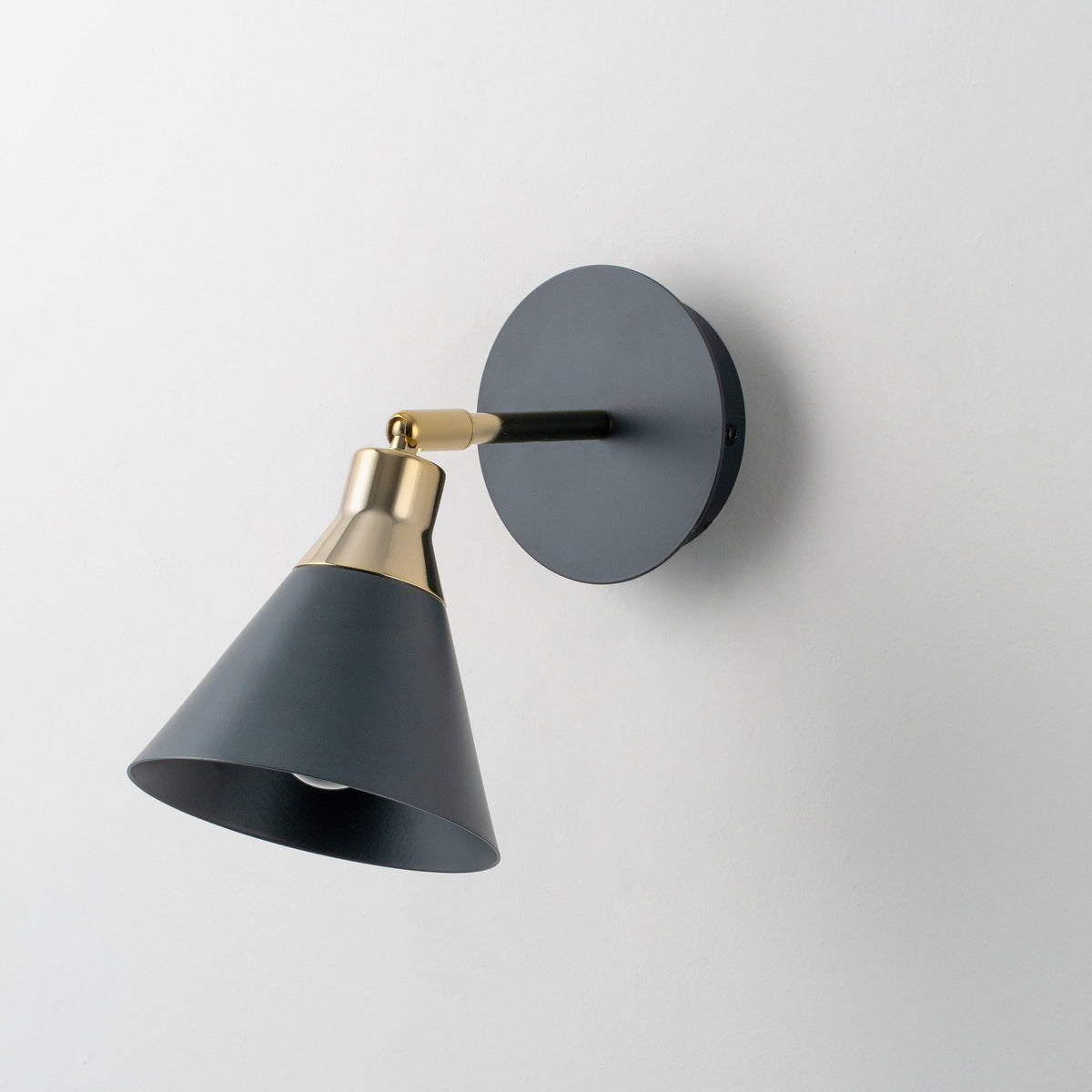 Charcoal Grey Adjustable Cone Wall Light with Brass Accents