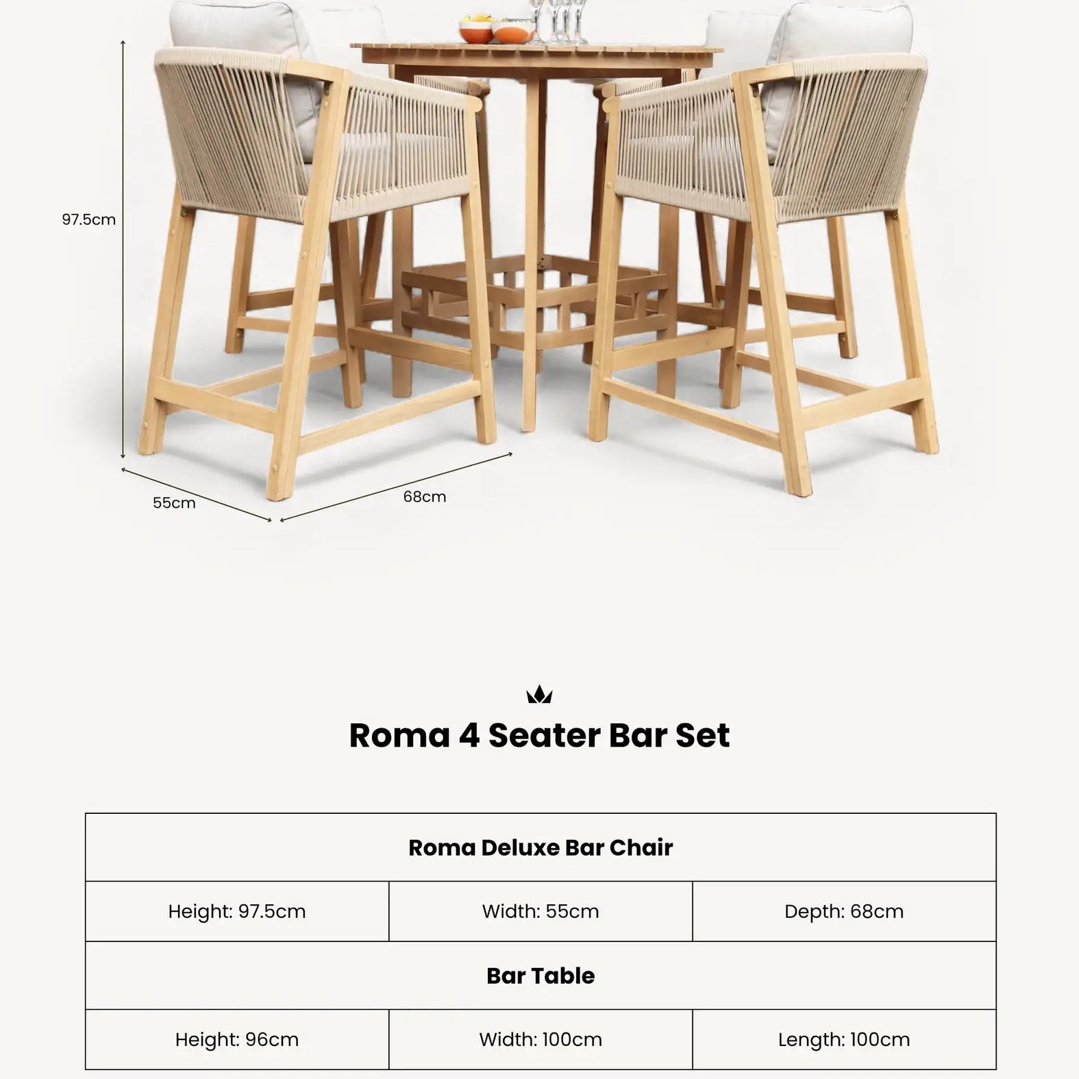 Roma 100cm Round Sunray High Bar Table with 4 Roma Deluxe Bar Stools