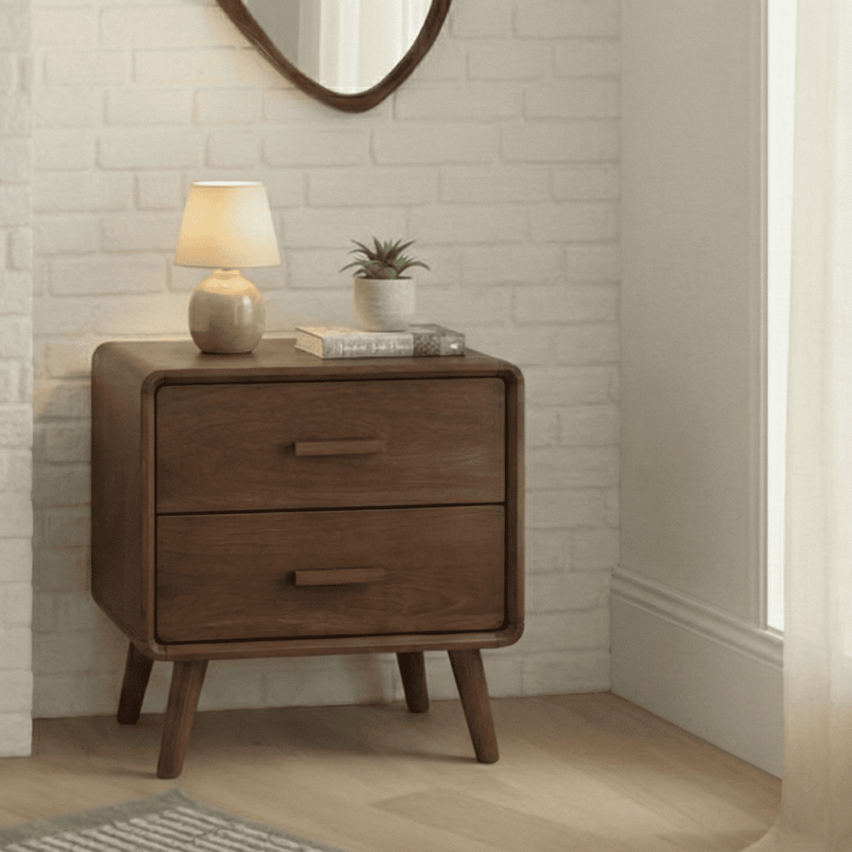 Finn Rubberwood Bedside Table in Walnut