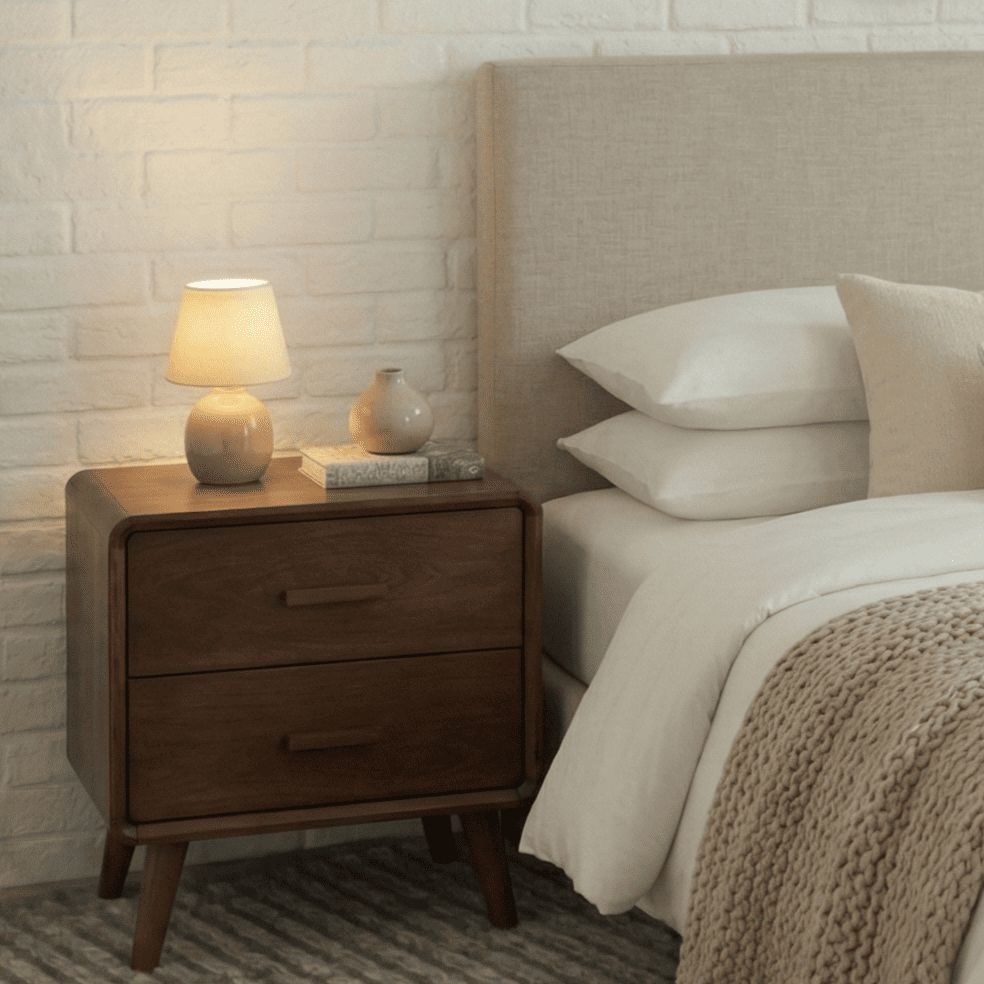 Finn Rubberwood Bedside Table in Walnut