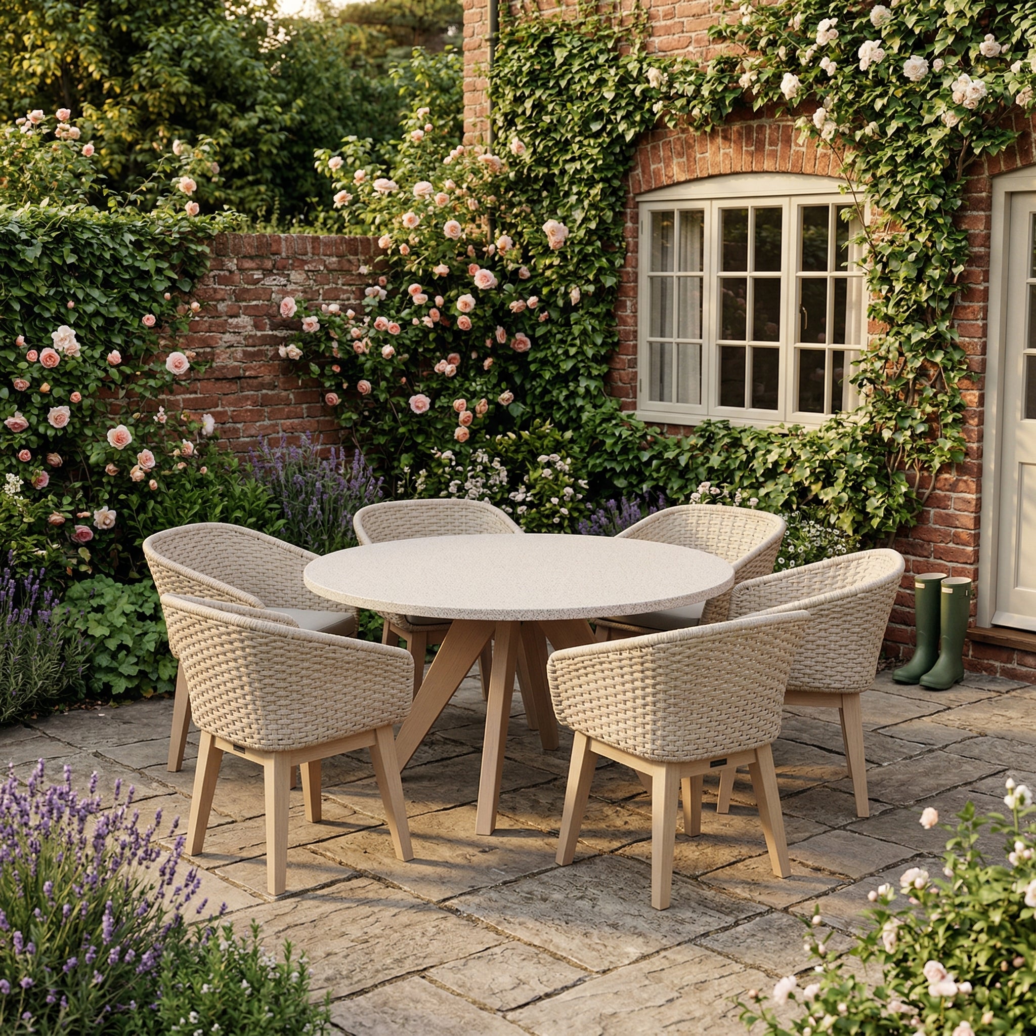 Astral 6 Seater Round Terrazzo Concrete Dining Set with Eden Dusk Dining Chairs