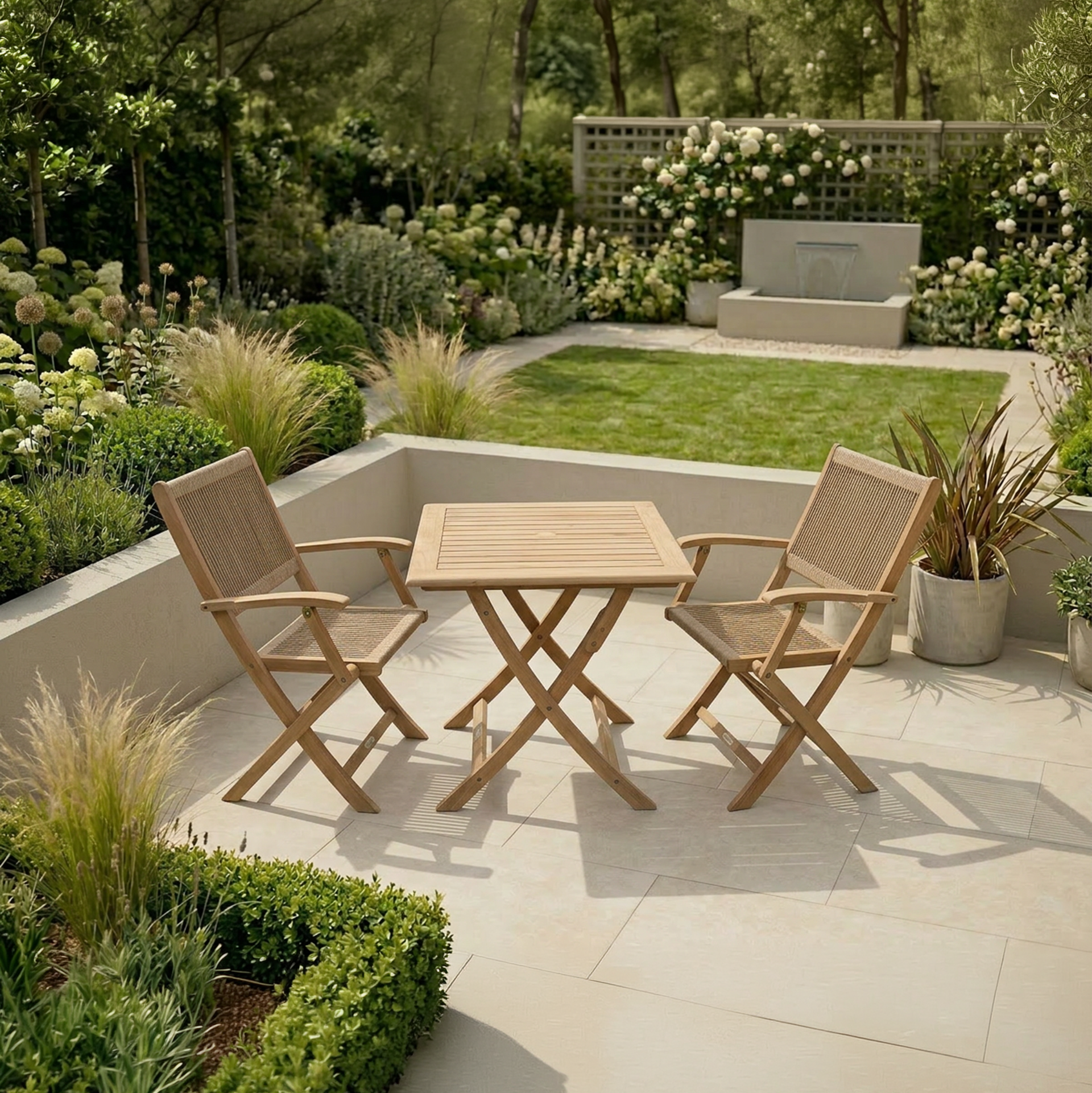 London 2 Seater Square Folding Bistro Set with London Rope Folding Armchairs