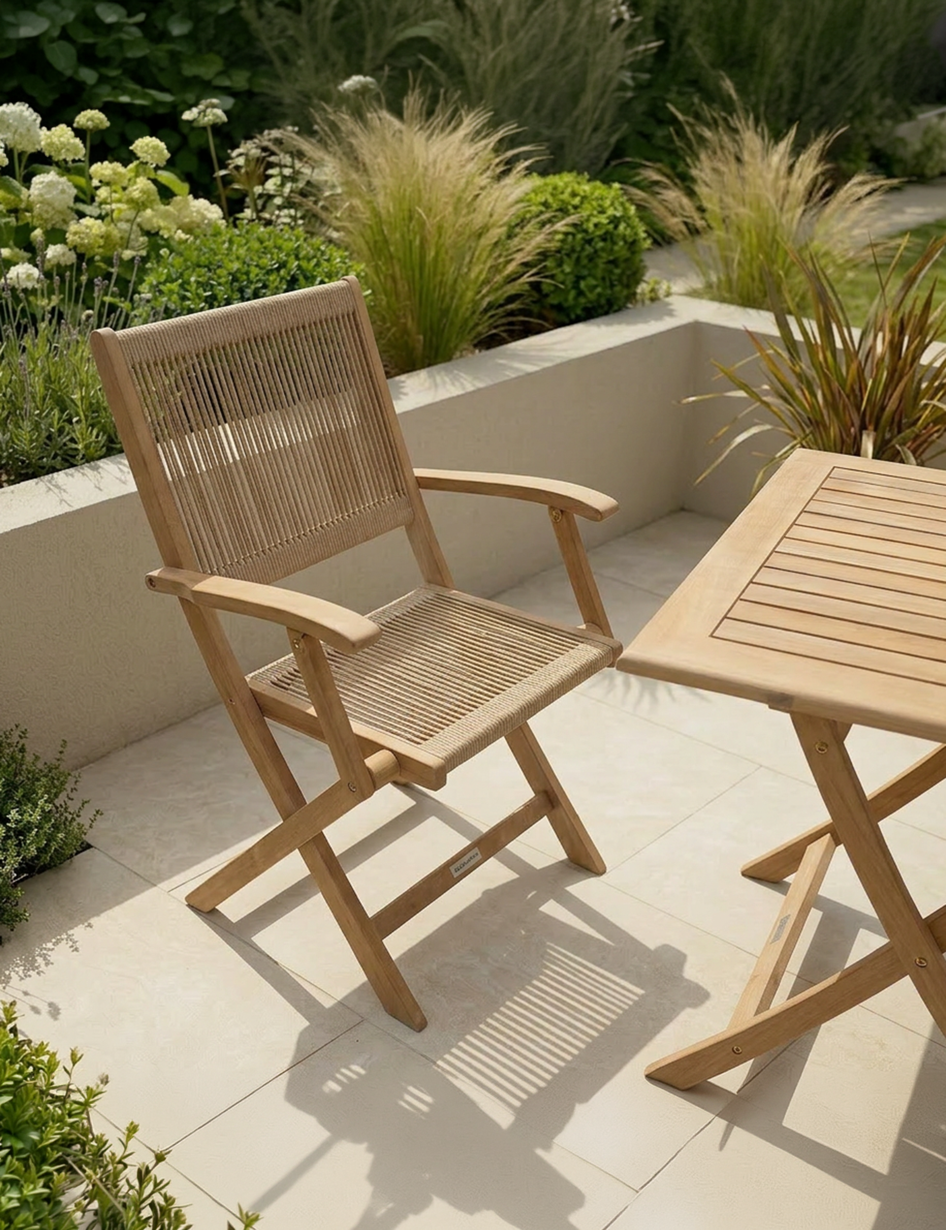 London 2 Seater Square Folding Bistro Set with London Rope Folding Armchairs