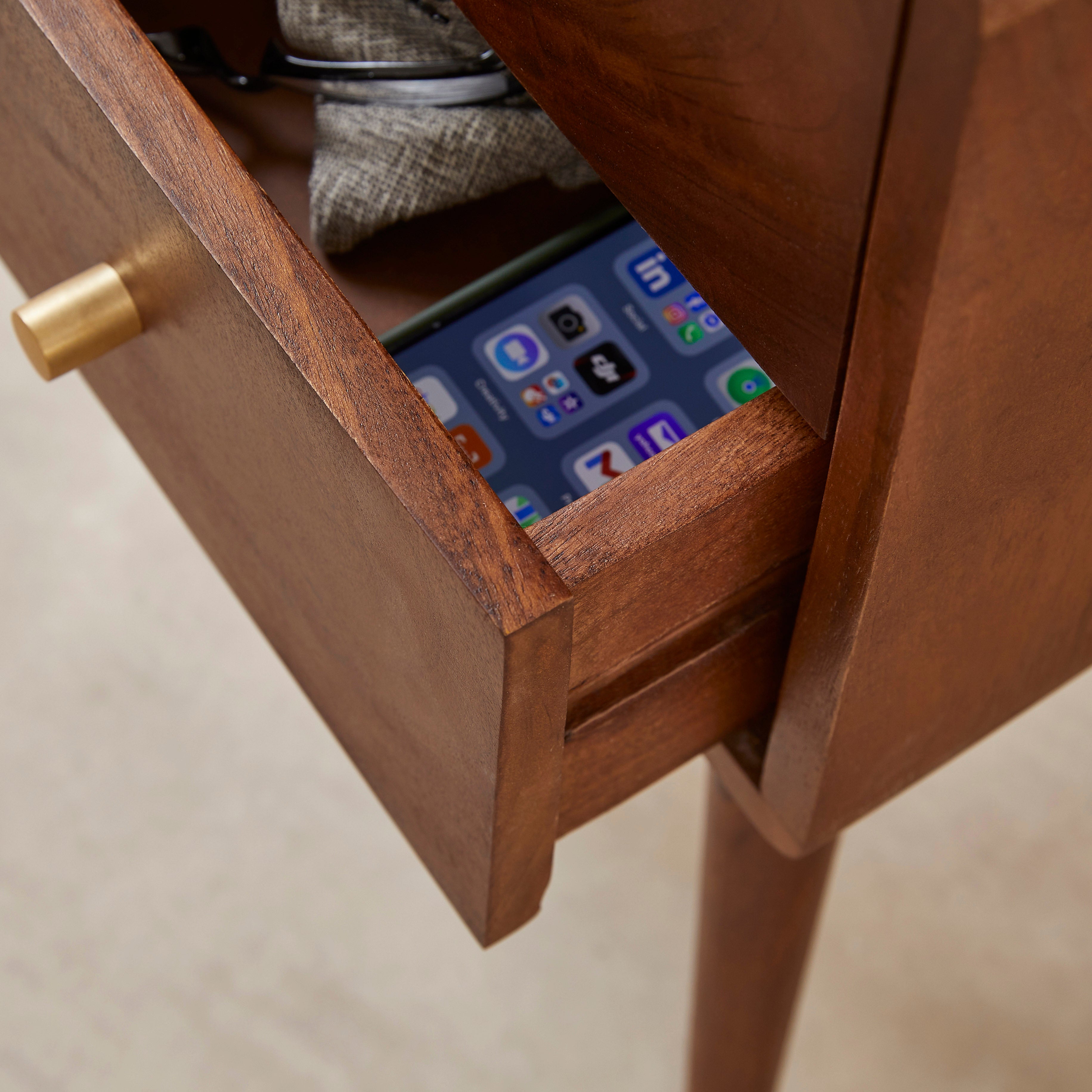 Scandinavian Dark Walnut Logan Narrow Bedside Table