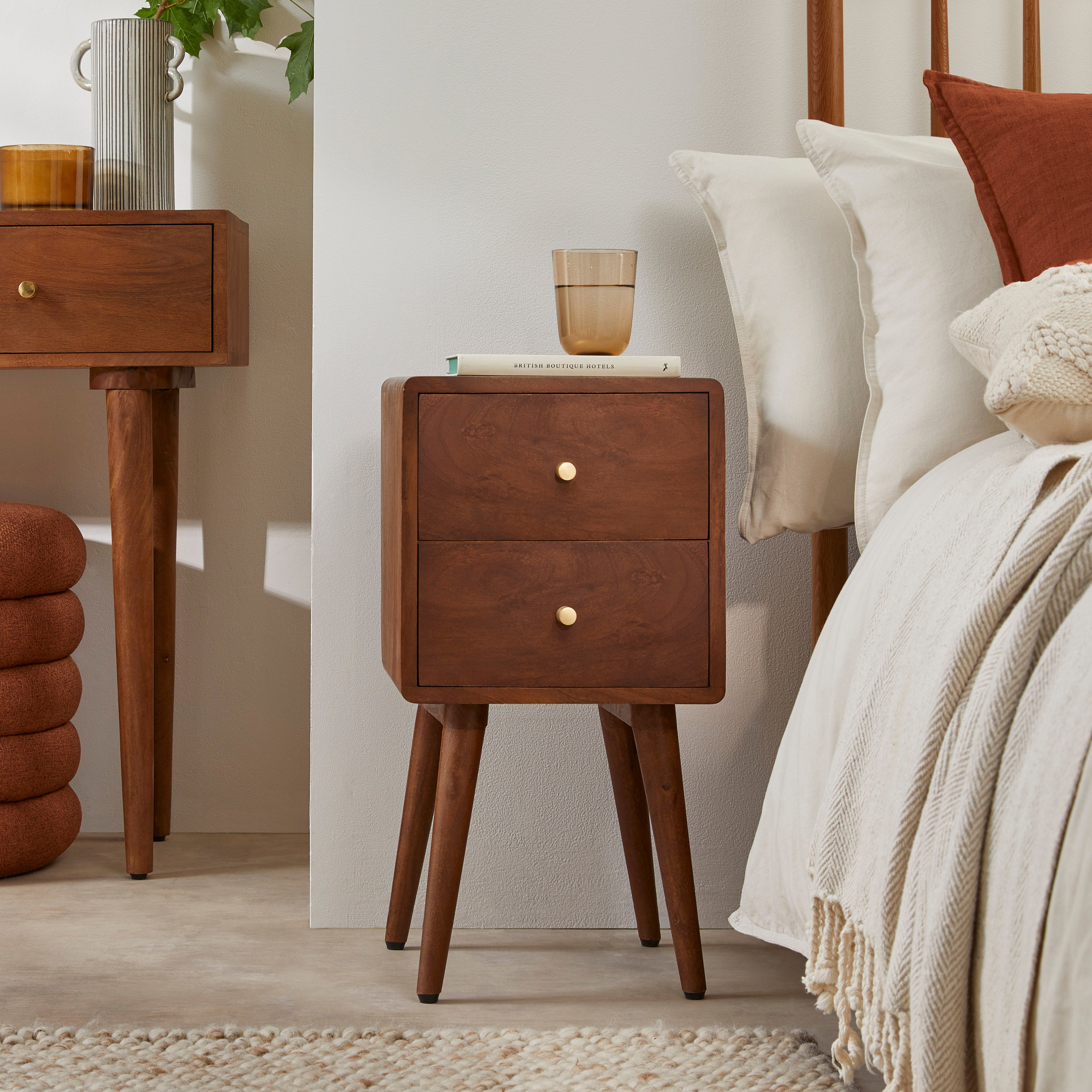 Scandinavian Dark Walnut Logan Narrow Bedside Table