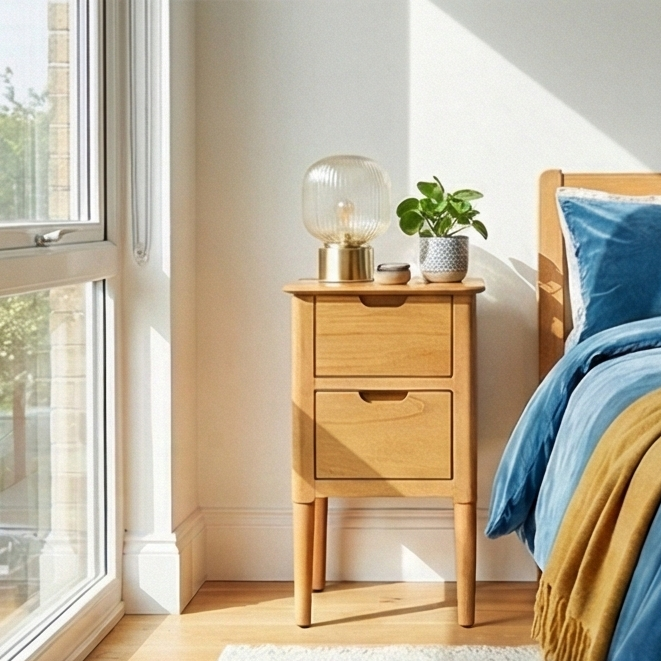Norway Narrow Oak Bedside Table