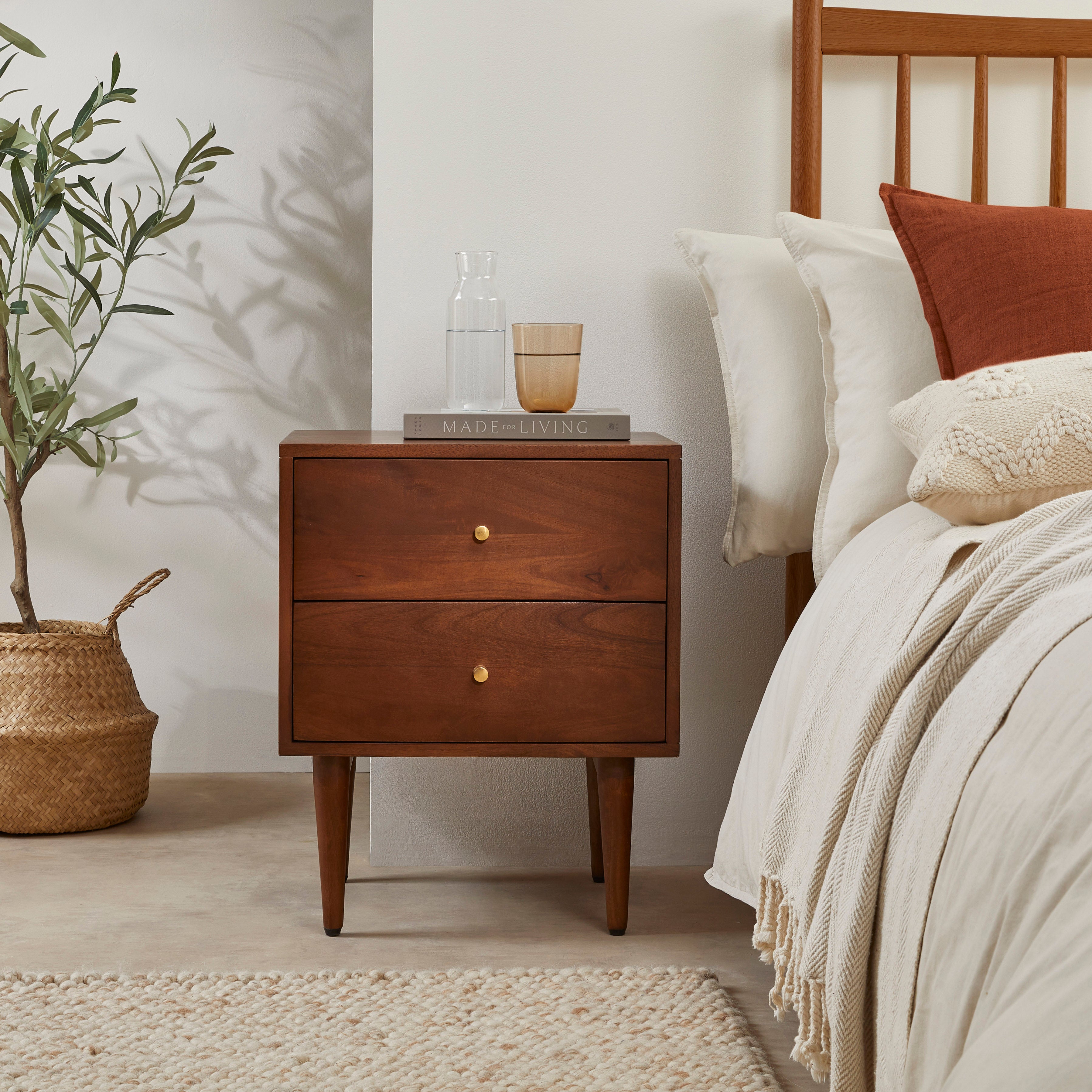 Scandinavian Walnut Oslo Bedside Table (Small Scratch)