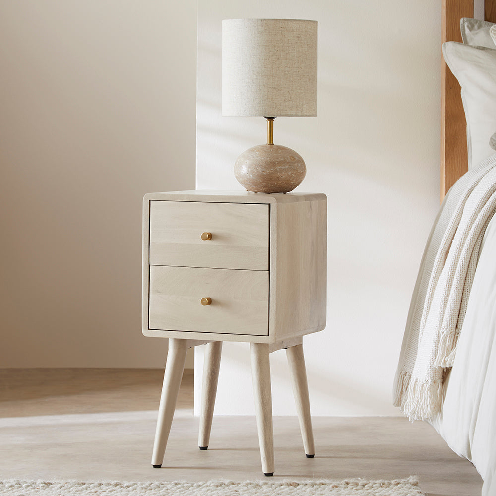 Minimalist Mango Wood White Logan Narrow Bedside Table