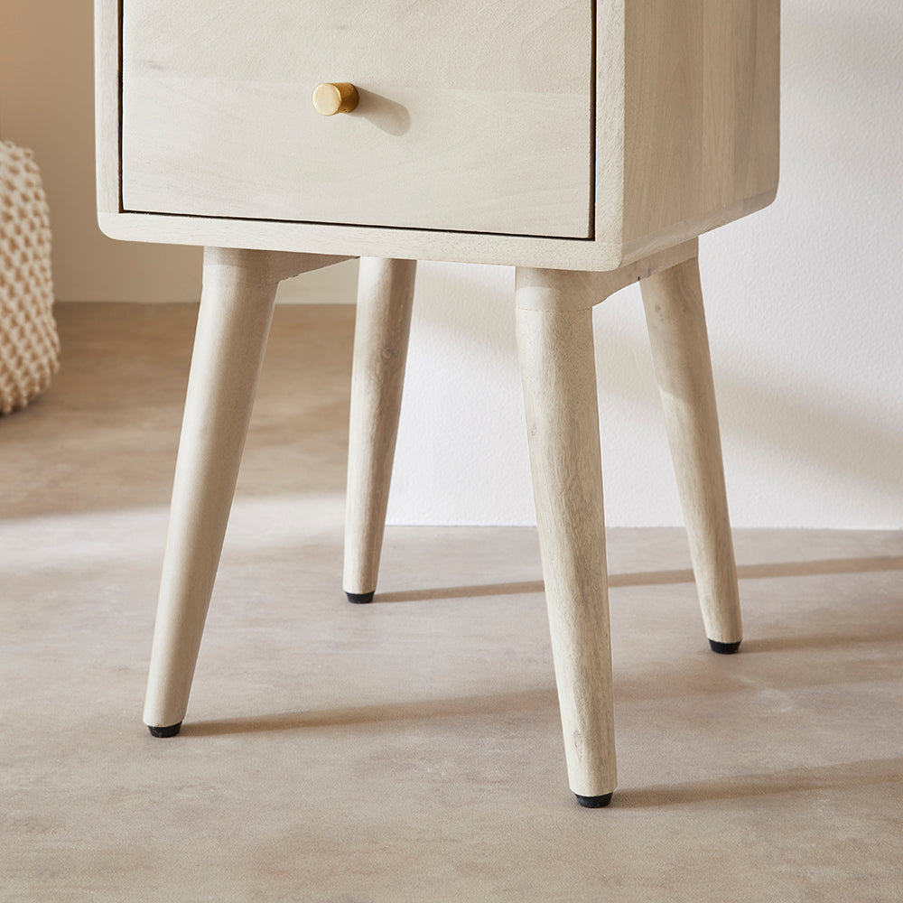 Minimalist Mango Wood White Logan Narrow Bedside Table