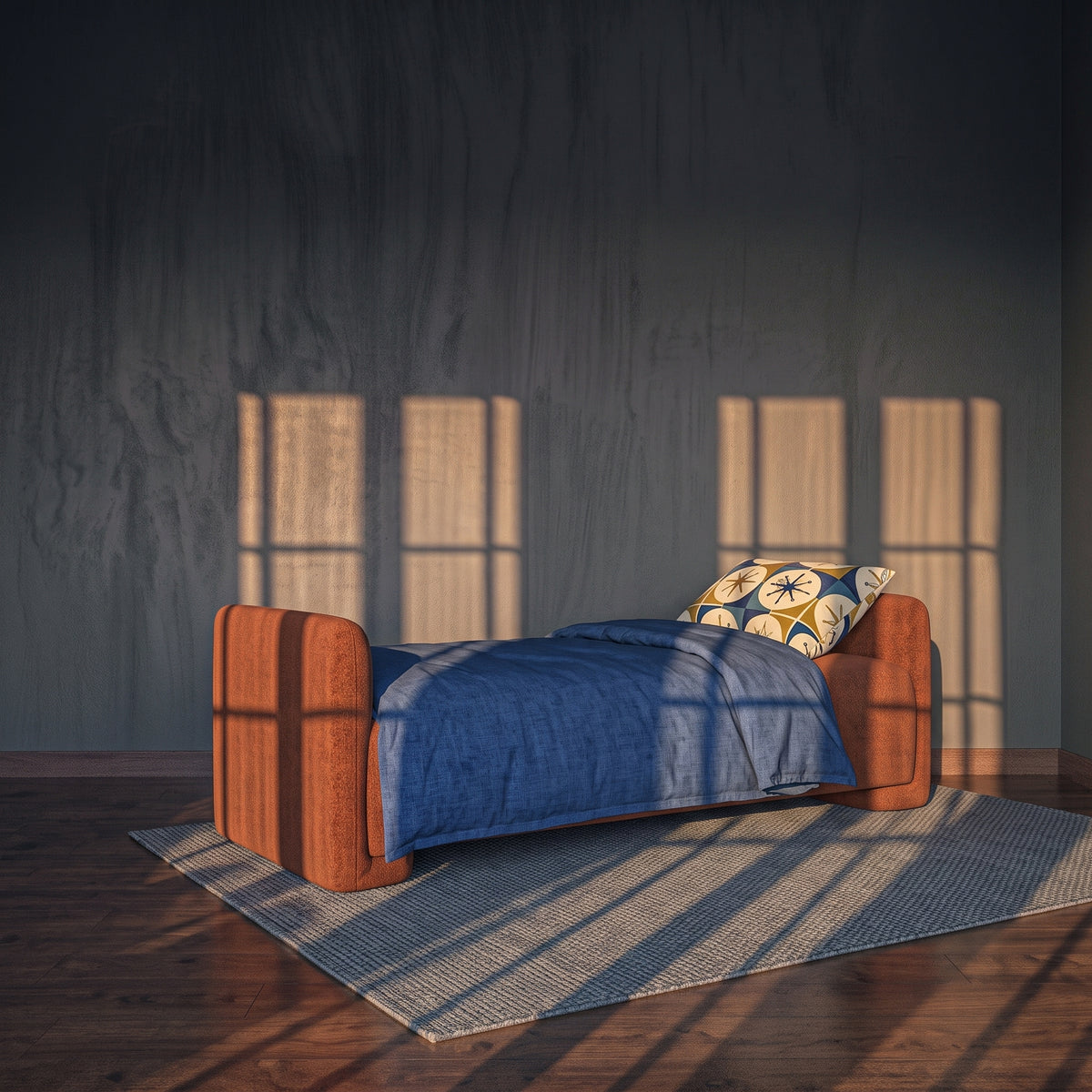 Scandinavian Modern Sofa Bed, Burnt Orange