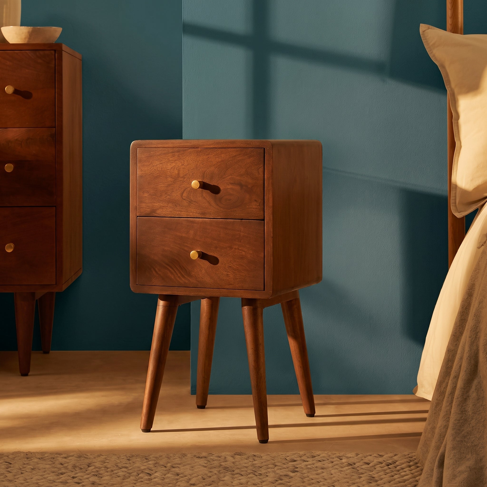 Scandinavian Dark Walnut Logan Narrow Bedside Table