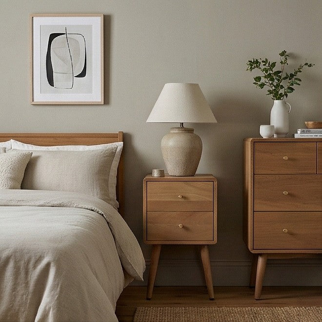 Scandinavian Light Walnut Logan Narrow Bedside Table