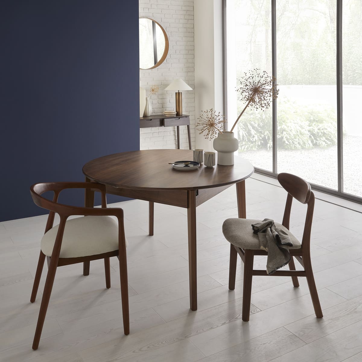 Wright Walnut Round Extendable Dining Table