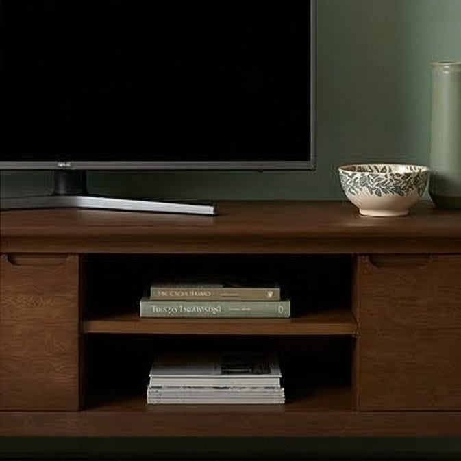 Norway Solid Wood TV Stand - Mid-Century Modern Dark Walnut