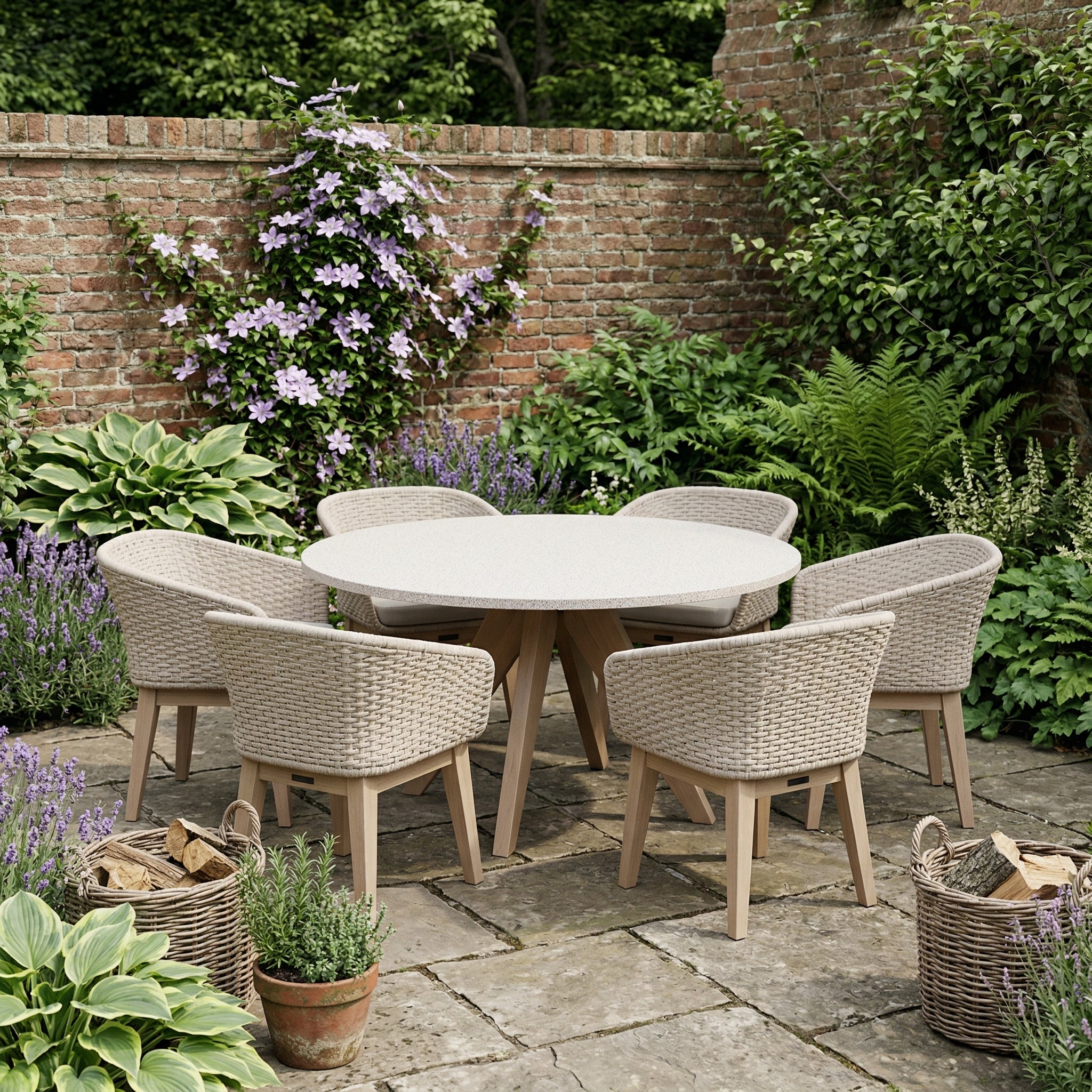 Astral 6 Seater Round Terrazzo Concrete Dining Set with Eden Dusk Dining Chairs