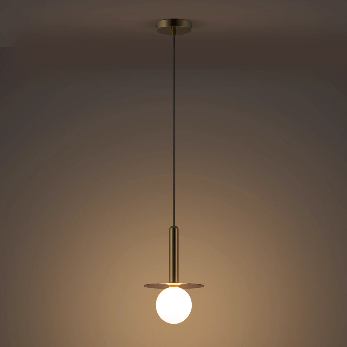 Opal Globe & Brass Disc Pendant Light