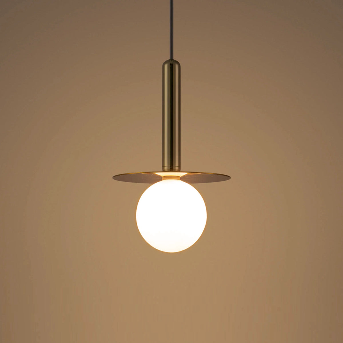 Opal Globe & Brass Disc Pendant Light