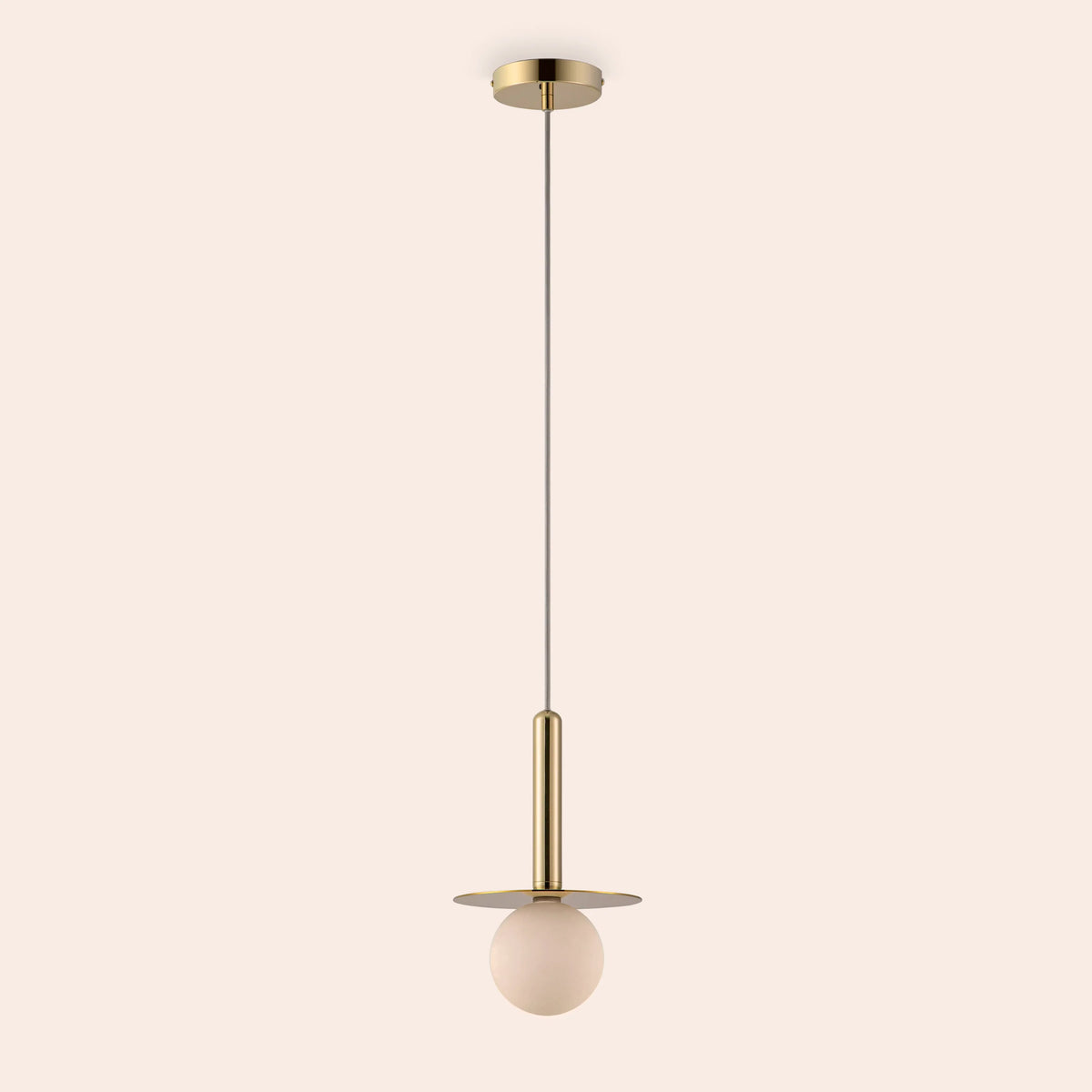 Opal Globe & Brass Disc Pendant Light