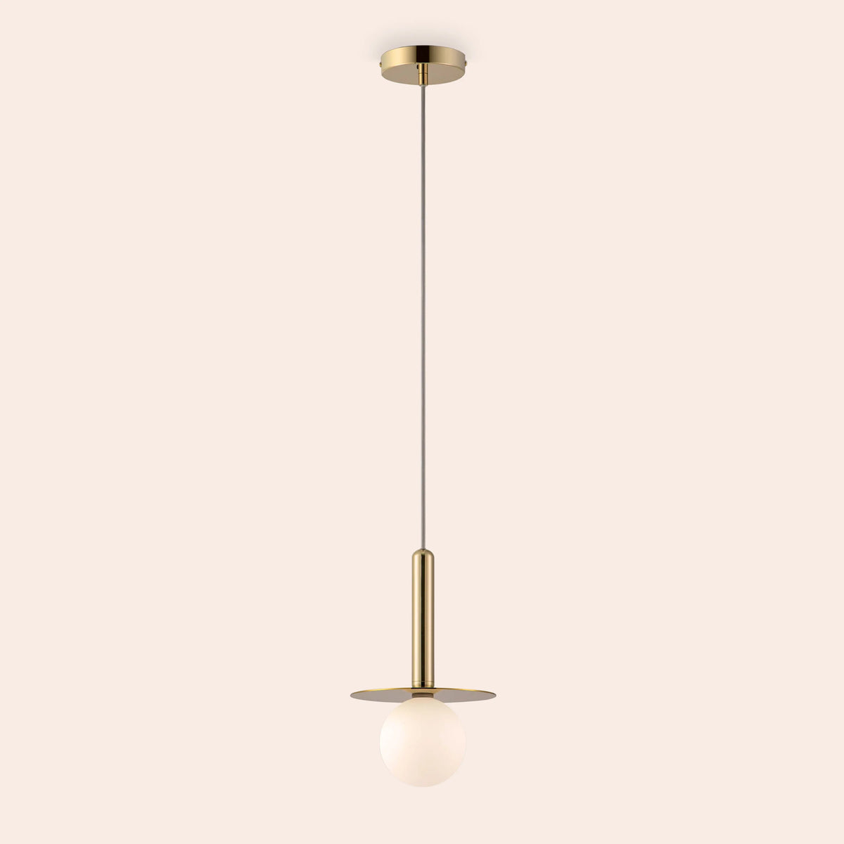 Opal Globe & Brass Disc Pendant Light