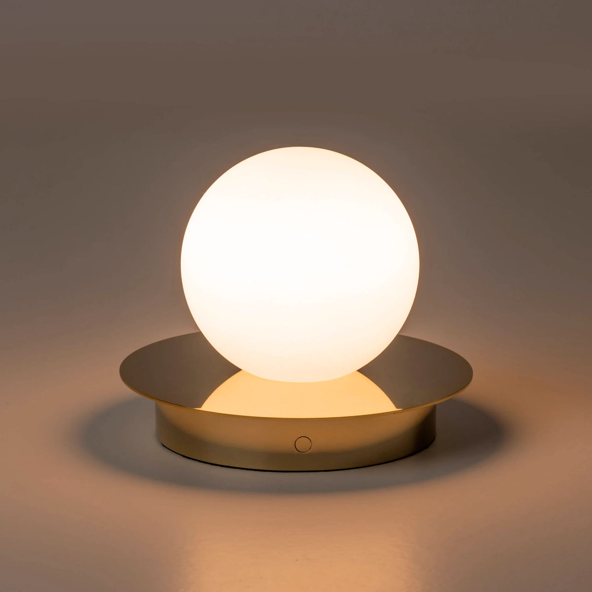 Opal Disc Rechargeable Table Lamp in Polished Brass