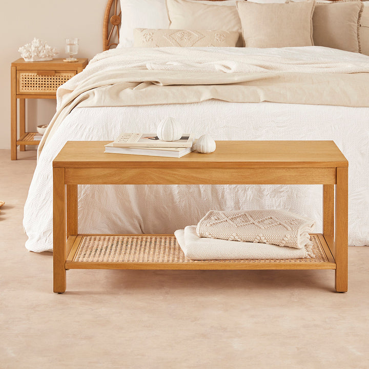 Rattan End of Bed Bench with Storage Shelf – Fishe and Lilly