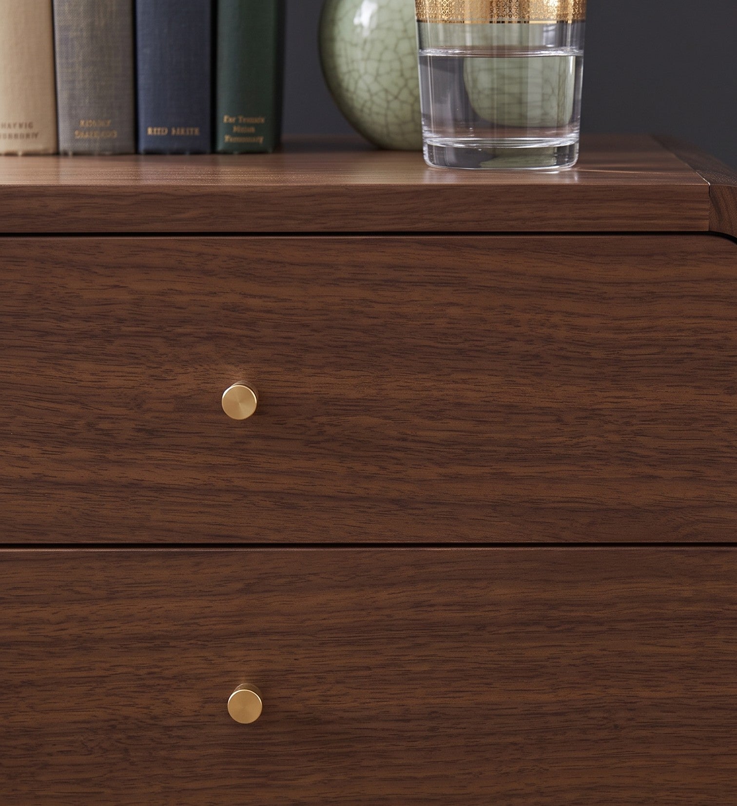 Finn Curved Edge Bedside Table in Walnut