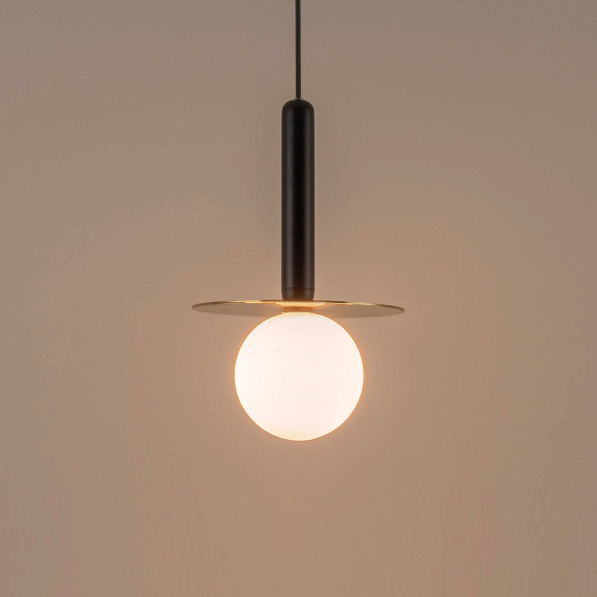 Charcoal Grey & Brass Disc Pendant Light