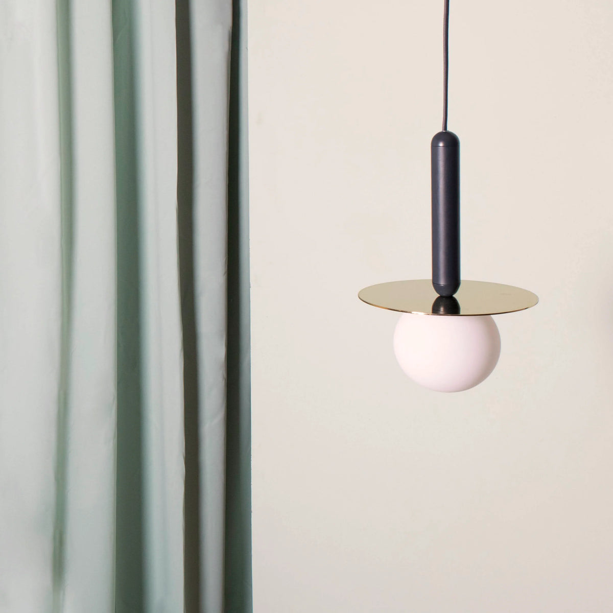 Charcoal Grey & Brass Disc Pendant Light