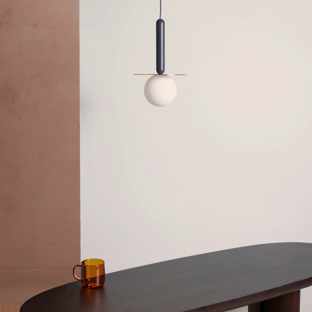 Charcoal Grey & Brass Disc Pendant Light