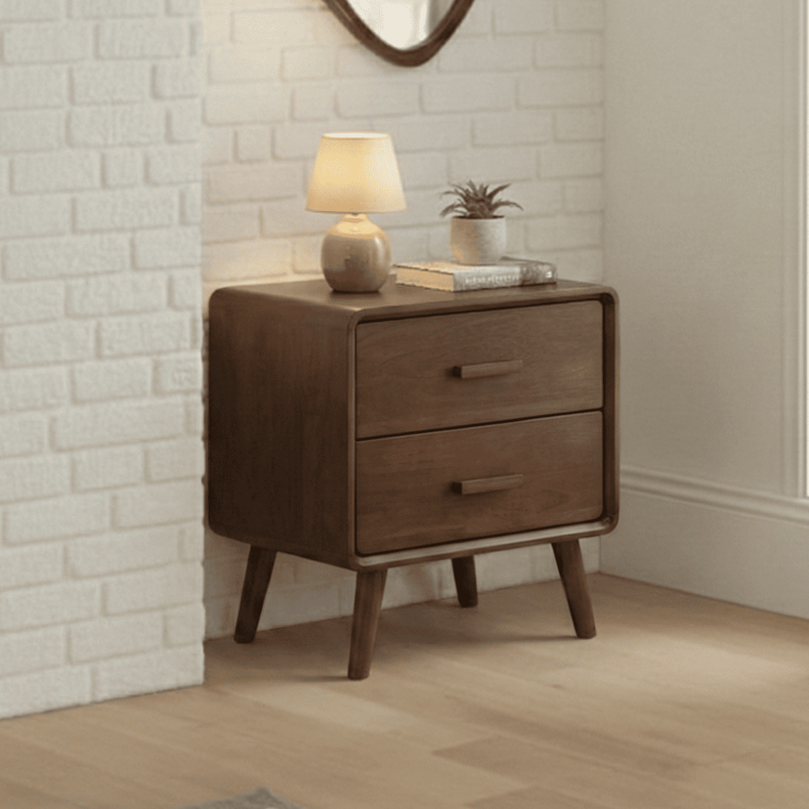 Finn Rubberwood Bedside Table in Walnut