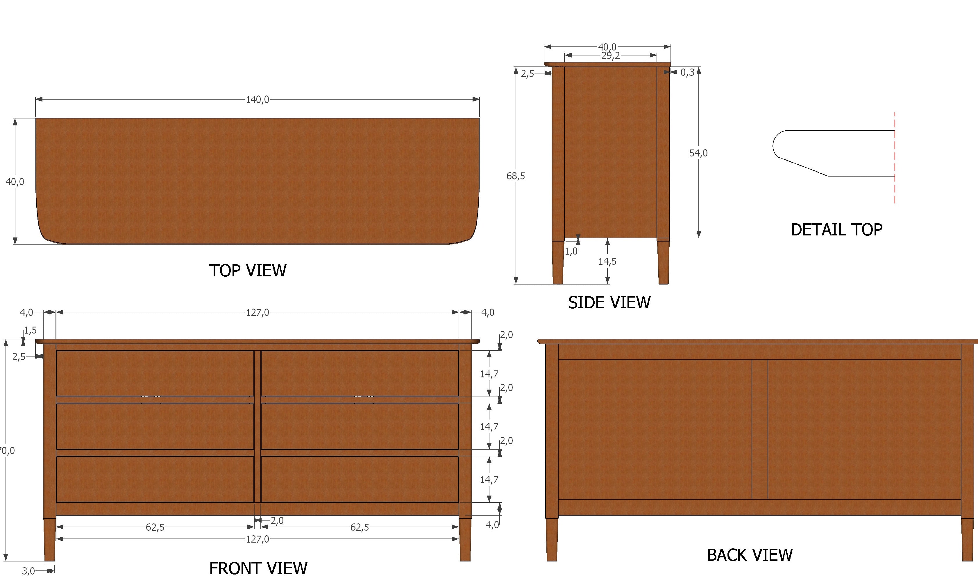 Norway Oak 6 Drawer Chest of Drawers