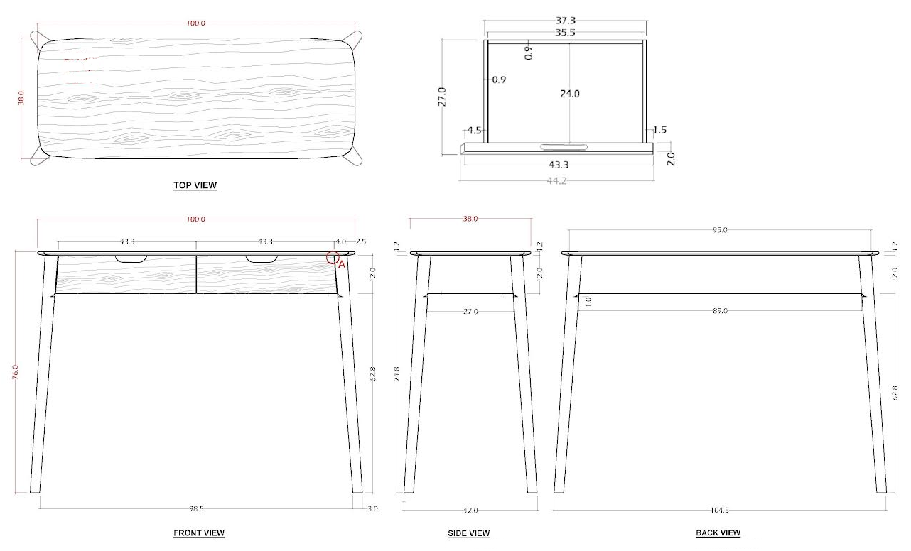 Norway 2 Drawer Wooden Dressing Table and Desk