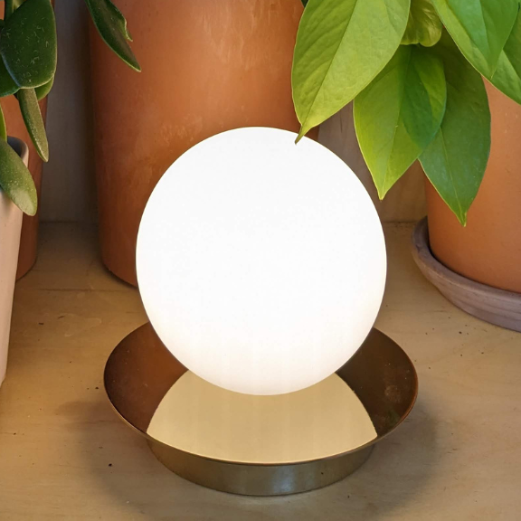 Opal Disc Rechargeable Table Lamp in Polished Brass