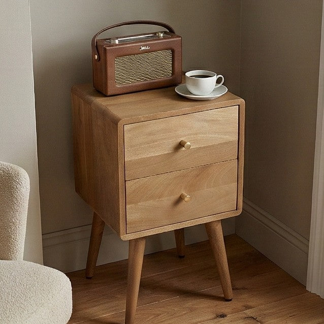 Scandinavian Light Walnut Logan Narrow Bedside Table