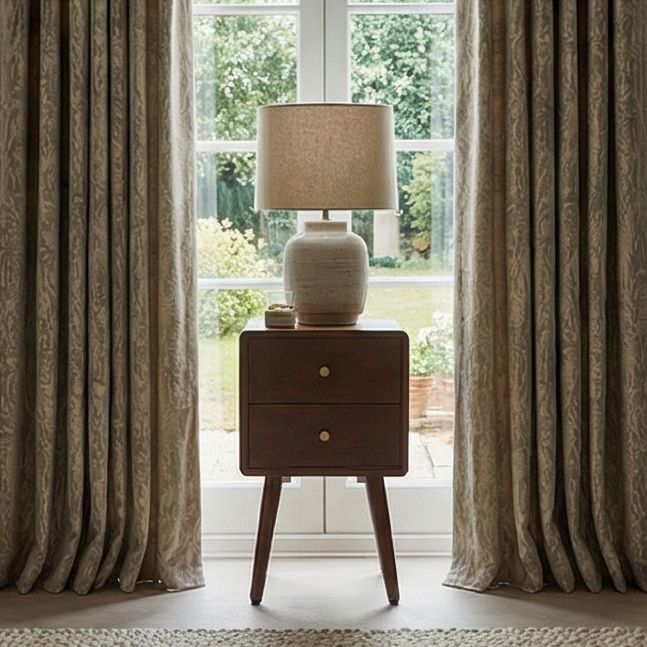 Scandinavian Walnut Logan Narrow Bedside Table