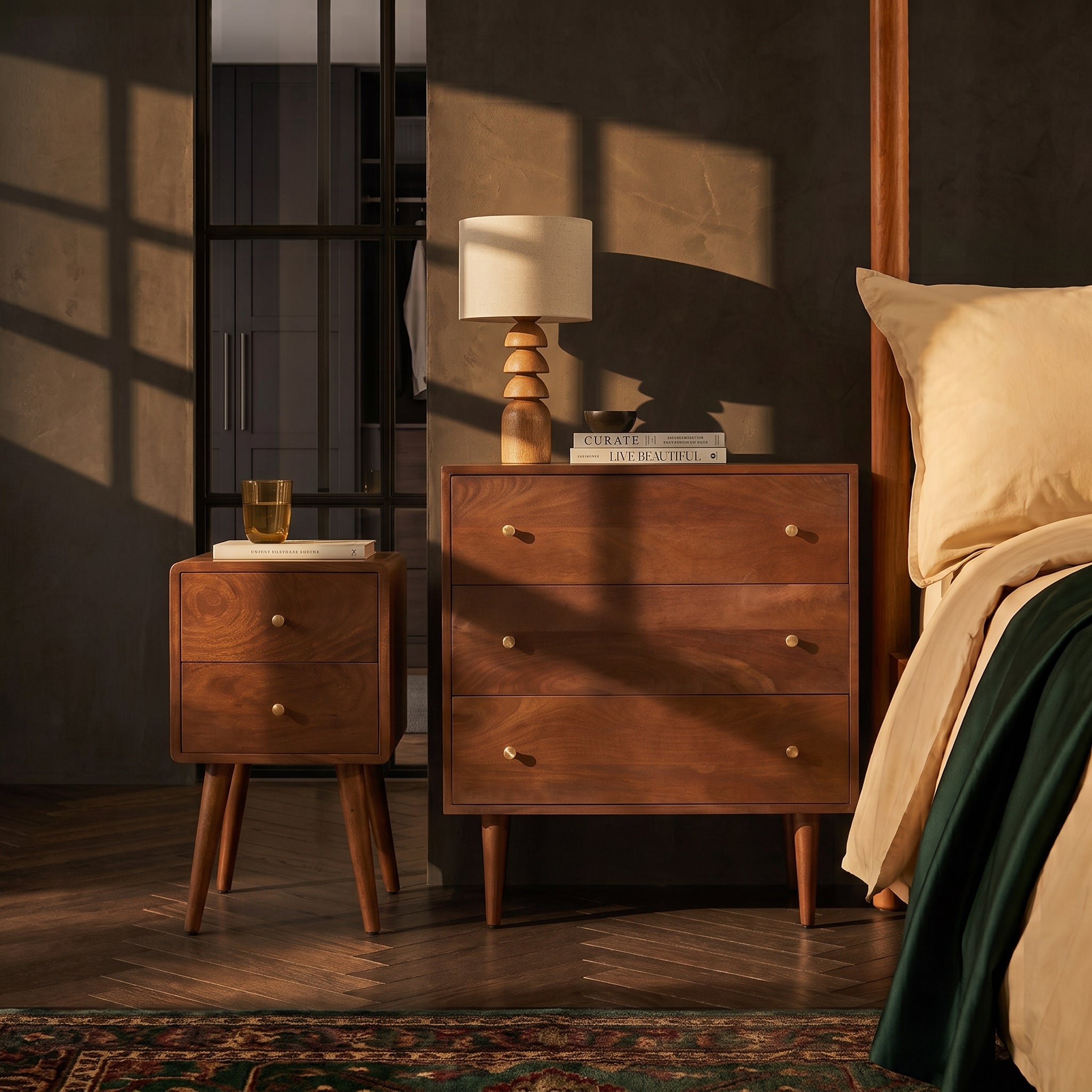 Scandinavian Walnut Logan Narrow Bedside Table