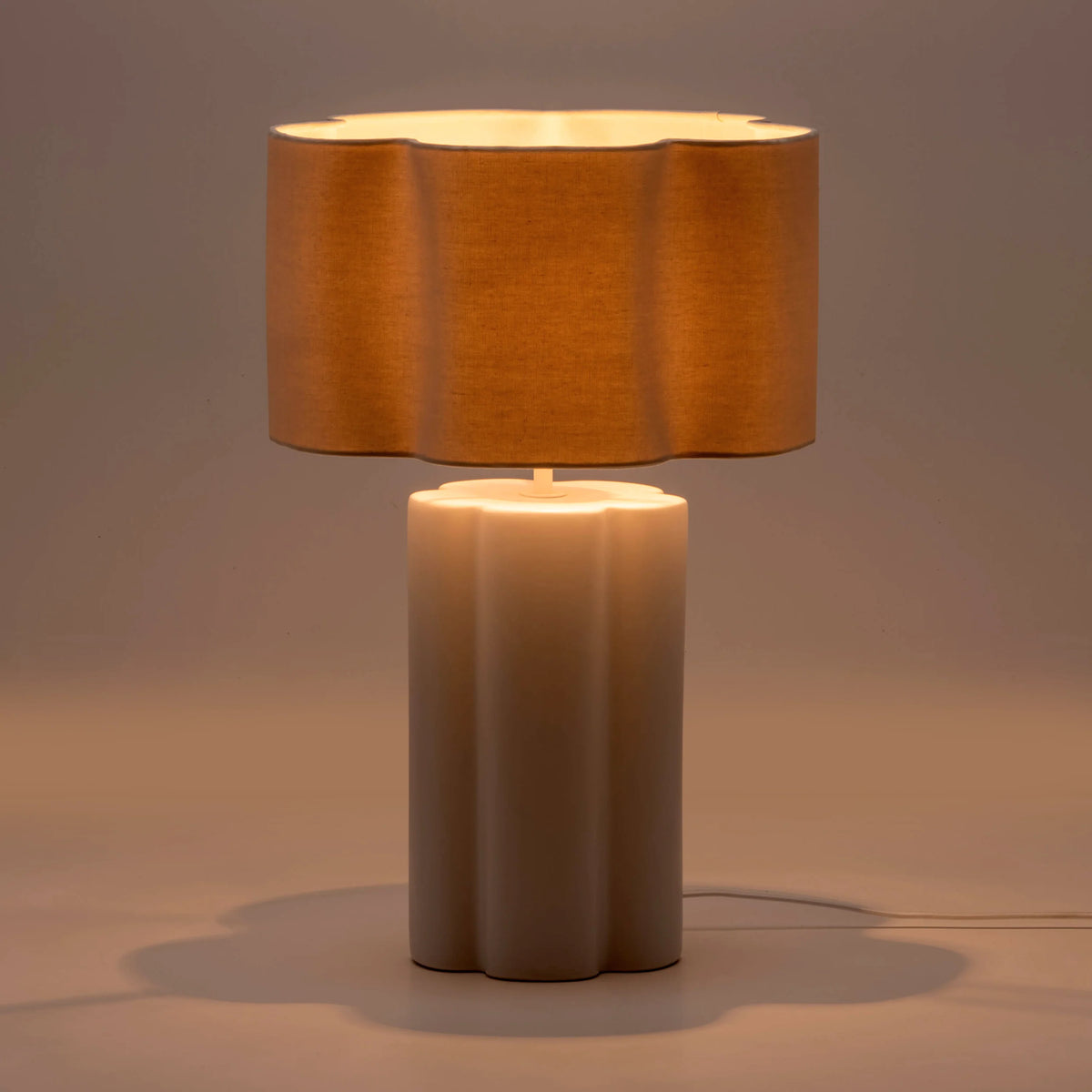Scalloped Ceramic & Fabric Flower Table Lamp