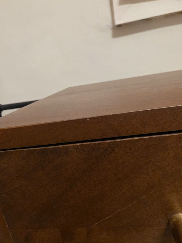 Scandinavian Dark Walnut Logan Narrow Bedside Table (Damaged)